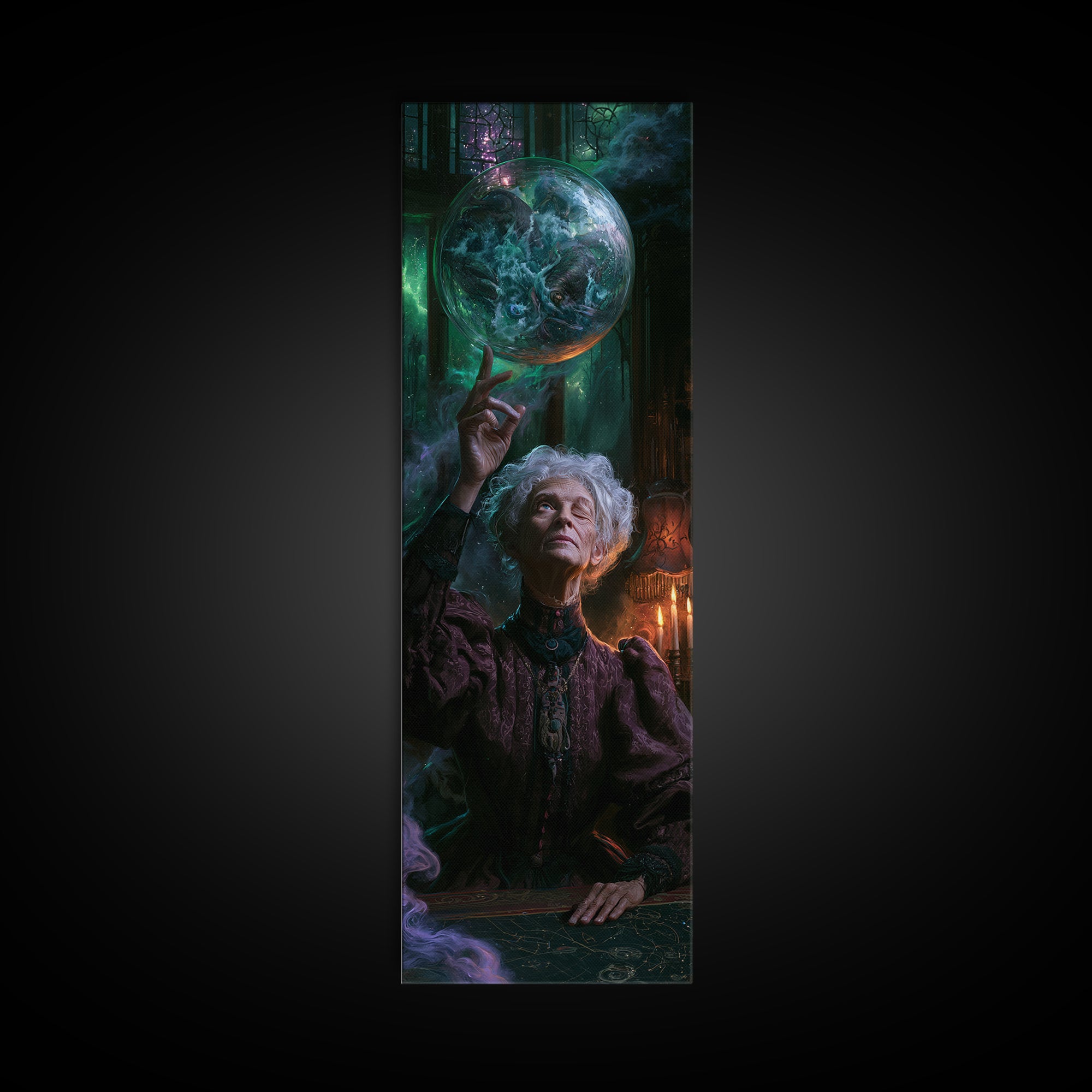 The Oracle Of The Glass Depths, Victorian Gothic Art, Tall Narrow Wall Art, Canvas Print, Gothic Wall Decor, Halloween Portrait Art