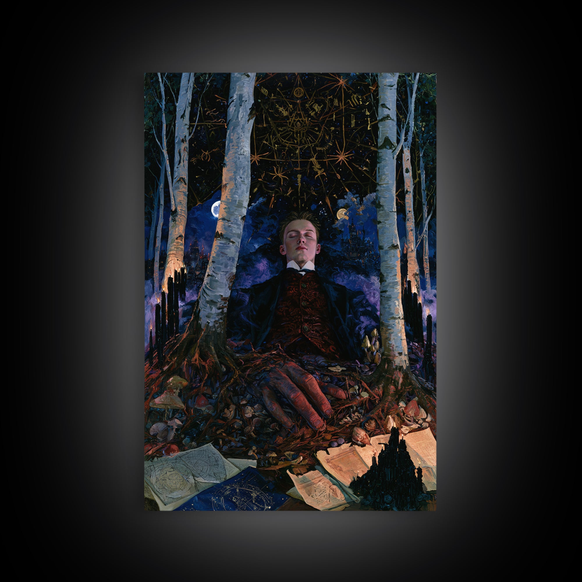 The Sleeper In The Birch Grove, Antique Gothic Portrait, Vertical Wall Art, Canvas Print, Gothic Wall Decor, Halloween Portrait Art