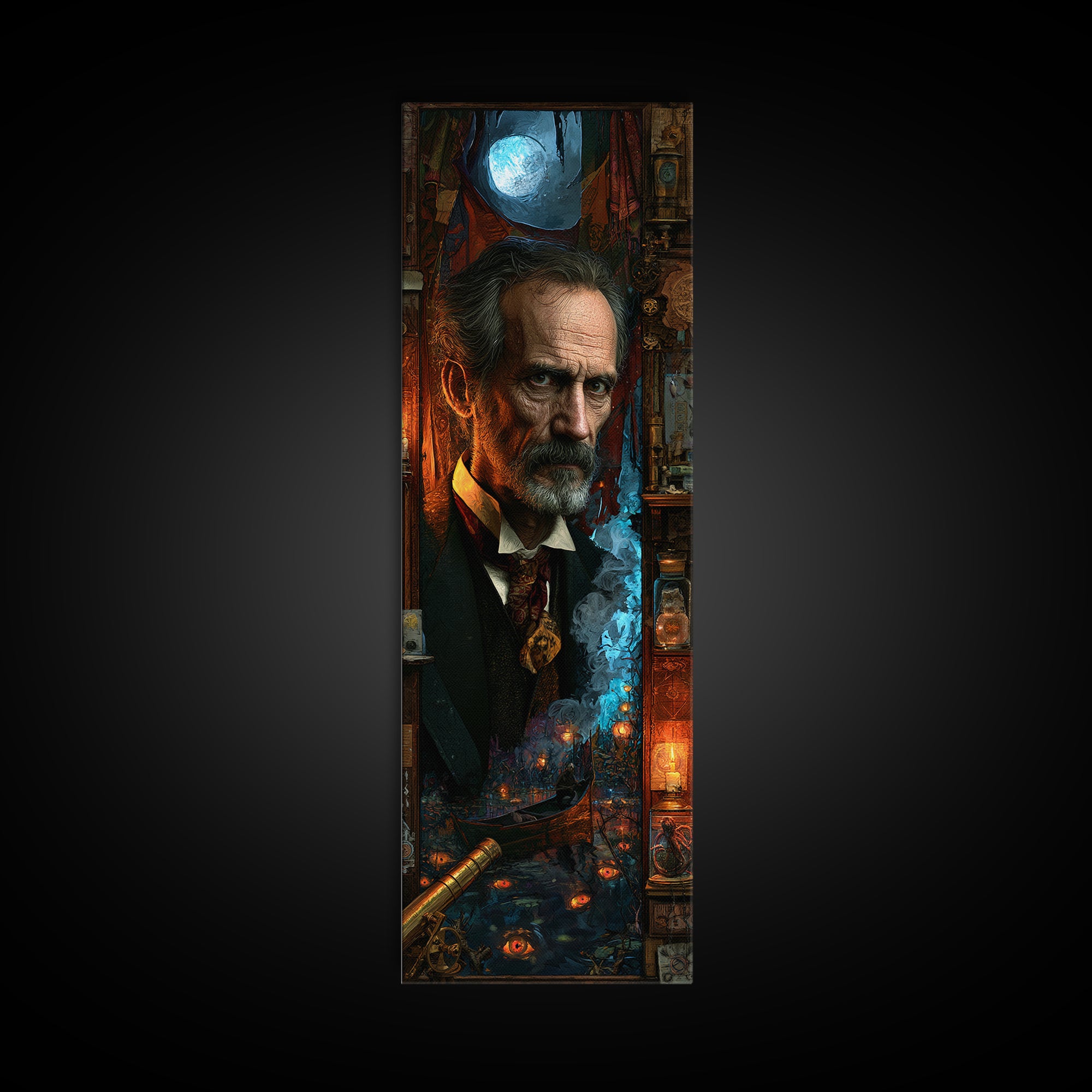 The Ferryman Of The Outer Marsh, Victorian Gothic Art, Tall Narrow Wall Art, Framed Canvas Print, Gothic Wall Decor, Halloween Portrait Art