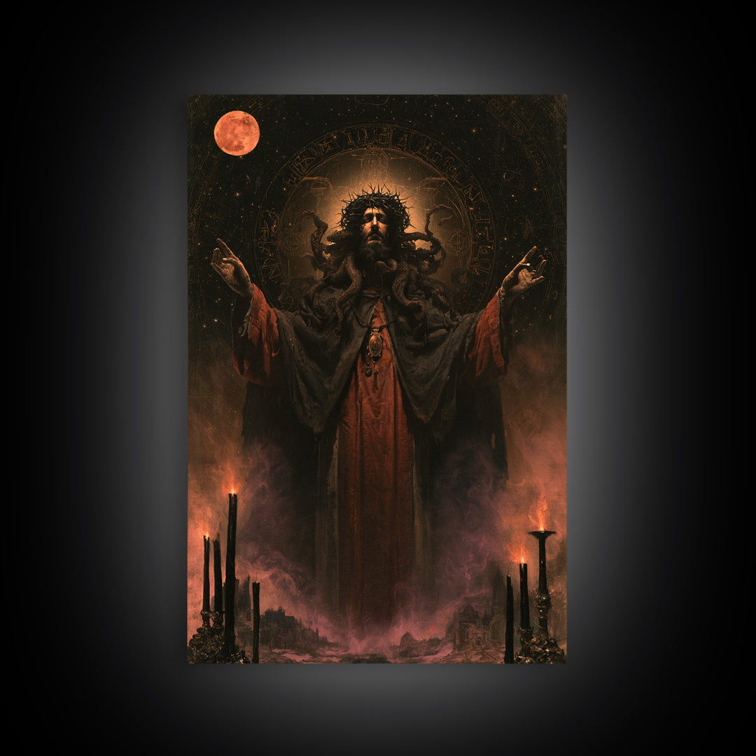The Crown Of The Tentacled Saint, Victorian Cosmic Horror, Vertical Wall Art, Framed Canvas Print, Gothic Wall Decor, Halloween Portrait Art
