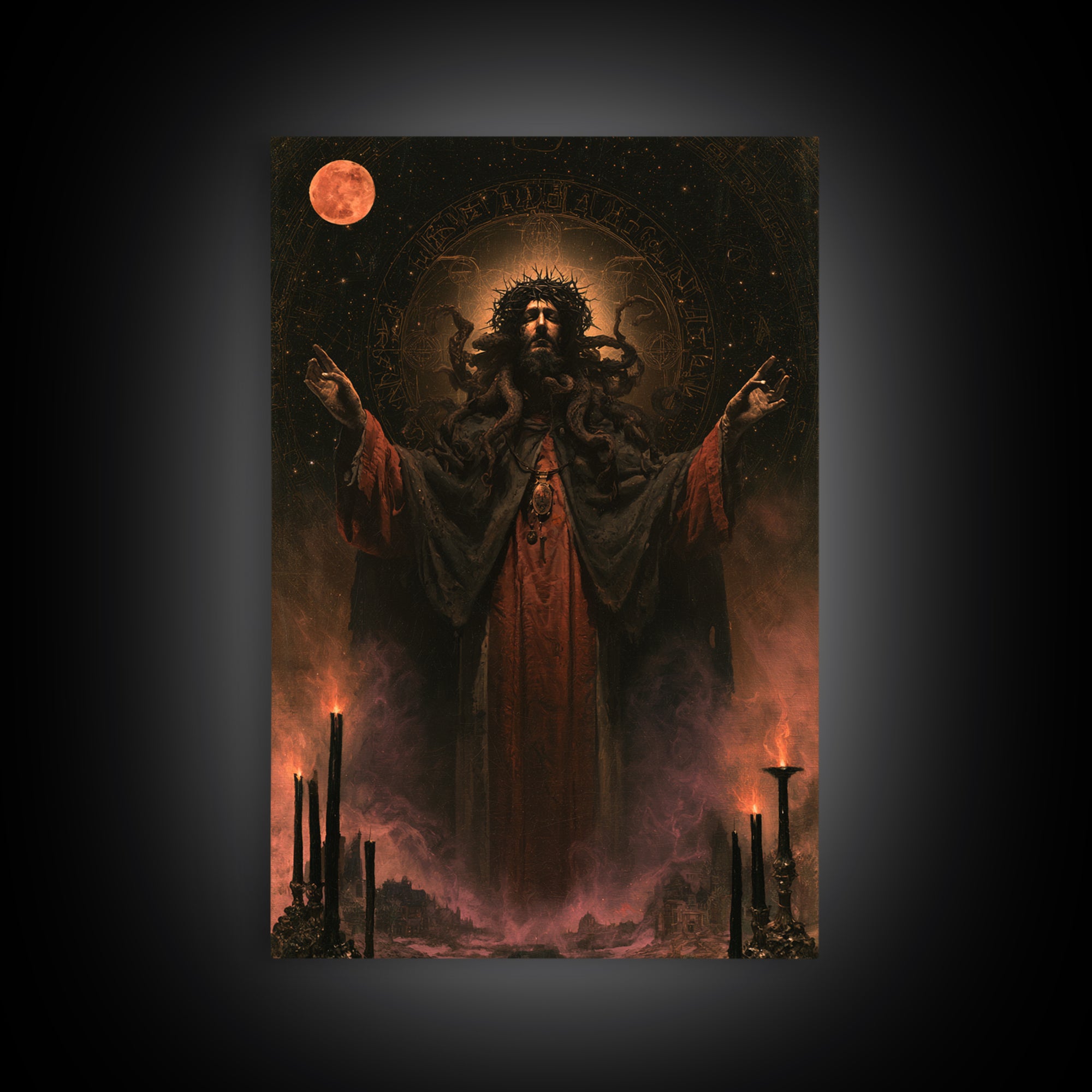 The Crown Of The Tentacled Saint, Victorian Cosmic Horror, Vertical Wall Art, Framed Canvas Print, Gothic Wall Decor, Halloween Portrait Art