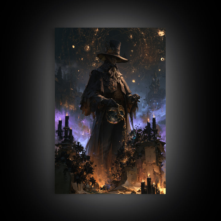 The Grave Gardener Of Yuggoth, Victorian Horror Portrait, Vertical Wall Art, Framed Canvas Print, Gothic Wall Decor, Halloween Portrait Art