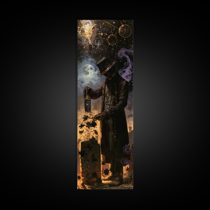 The Grave Gardener Of Yuggoth, Macabre Victorian Decor, Tall Narrow Wall Art, Framed Canvas Print, Gothic Wall Decor, Halloween Portrait Art