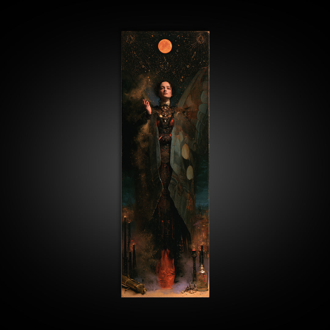 The Moth Prophet Of Kadath, Antique Gothic Portrait, Tall Narrow Wall Art, Canvas Print, Gothic Wall Decor, Halloween Portrait Art
