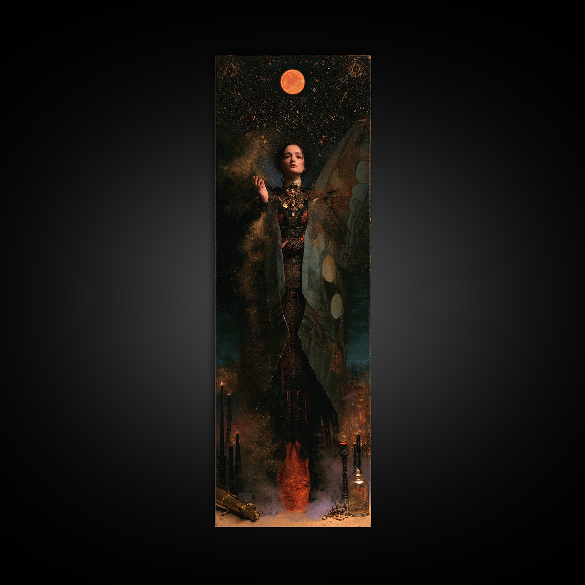 The Moth Prophet Of Kadath, Antique Gothic Portrait, Tall Narrow Wall Art, Canvas Print, Gothic Wall Decor, Halloween Portrait Art