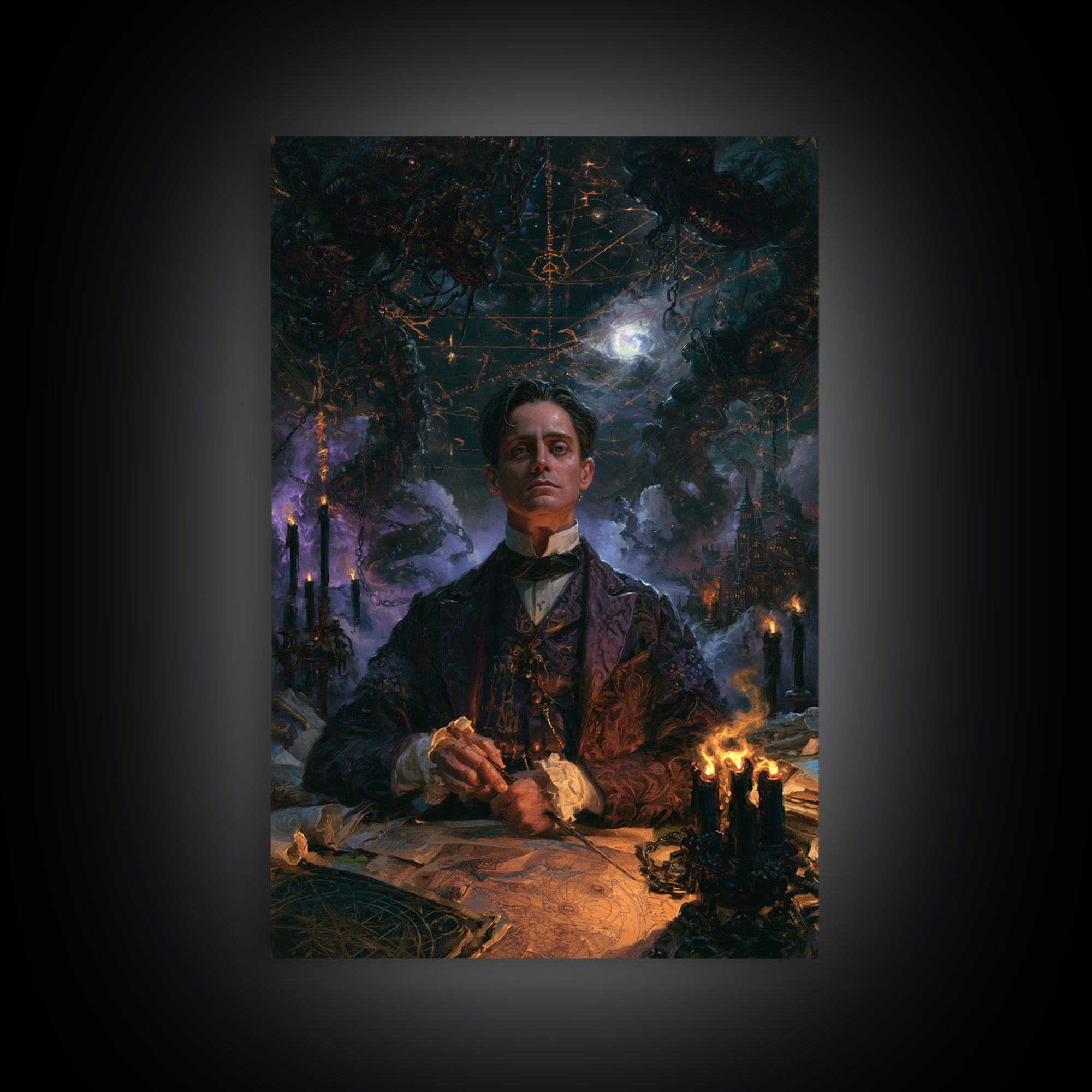The Moonlit Shoggoth Menagerie, Victorian Horror Portrait, Vertical Wall Art, Canvas Print, Gothic Wall Decor, Halloween Portrait Art