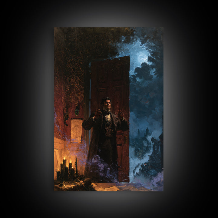 The Thirteenth Door Of Arkham House, Lovecraftian Portrait Art, Vertical Wall Art, Canvas Print, Gothic Wall Decor, Halloween Portrait Art