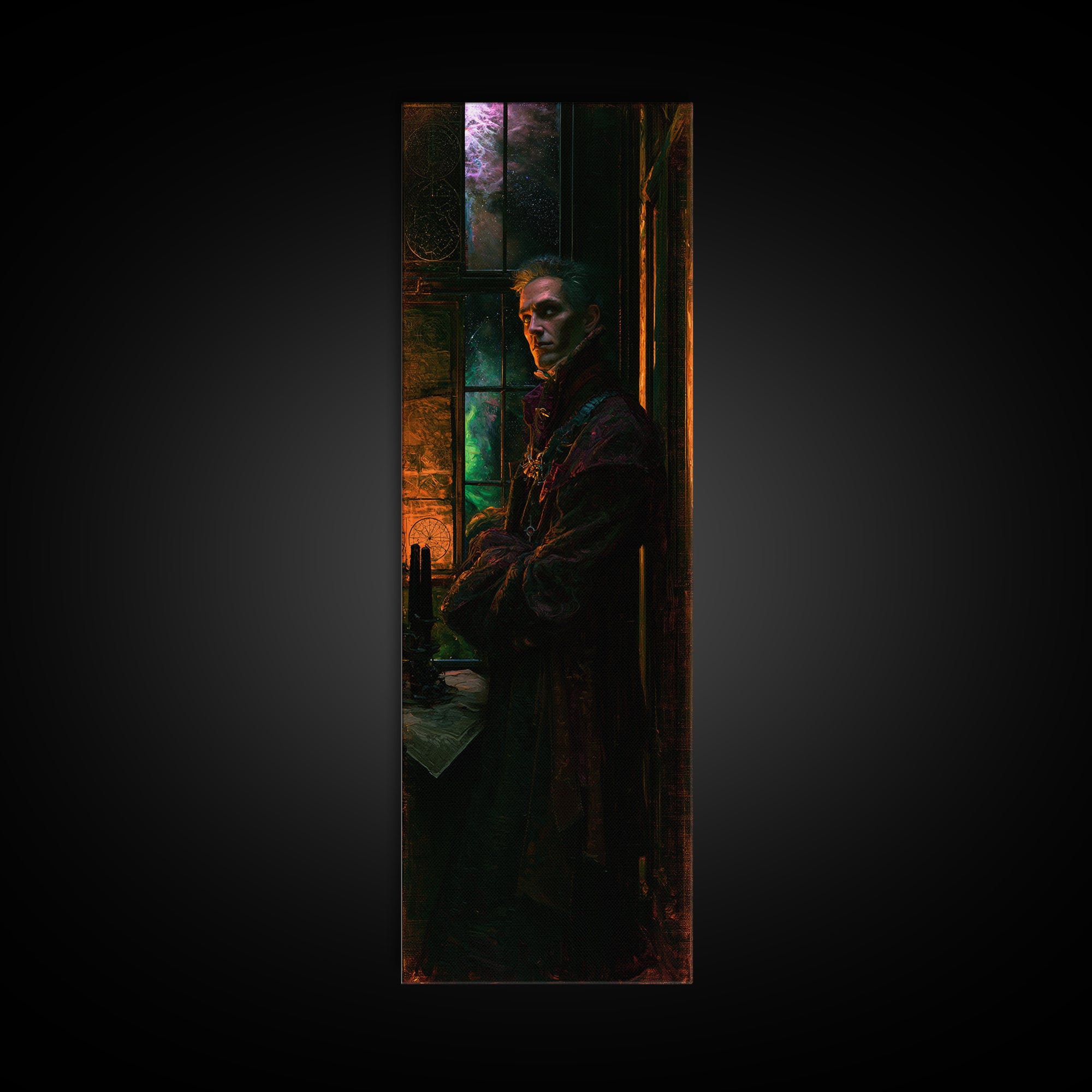 The Thirteenth Door Of Arkham House, Victorian Cosmic Horror, Tall Narrow Wall Art, Framed Canvas Print, Gothic Wall Decor