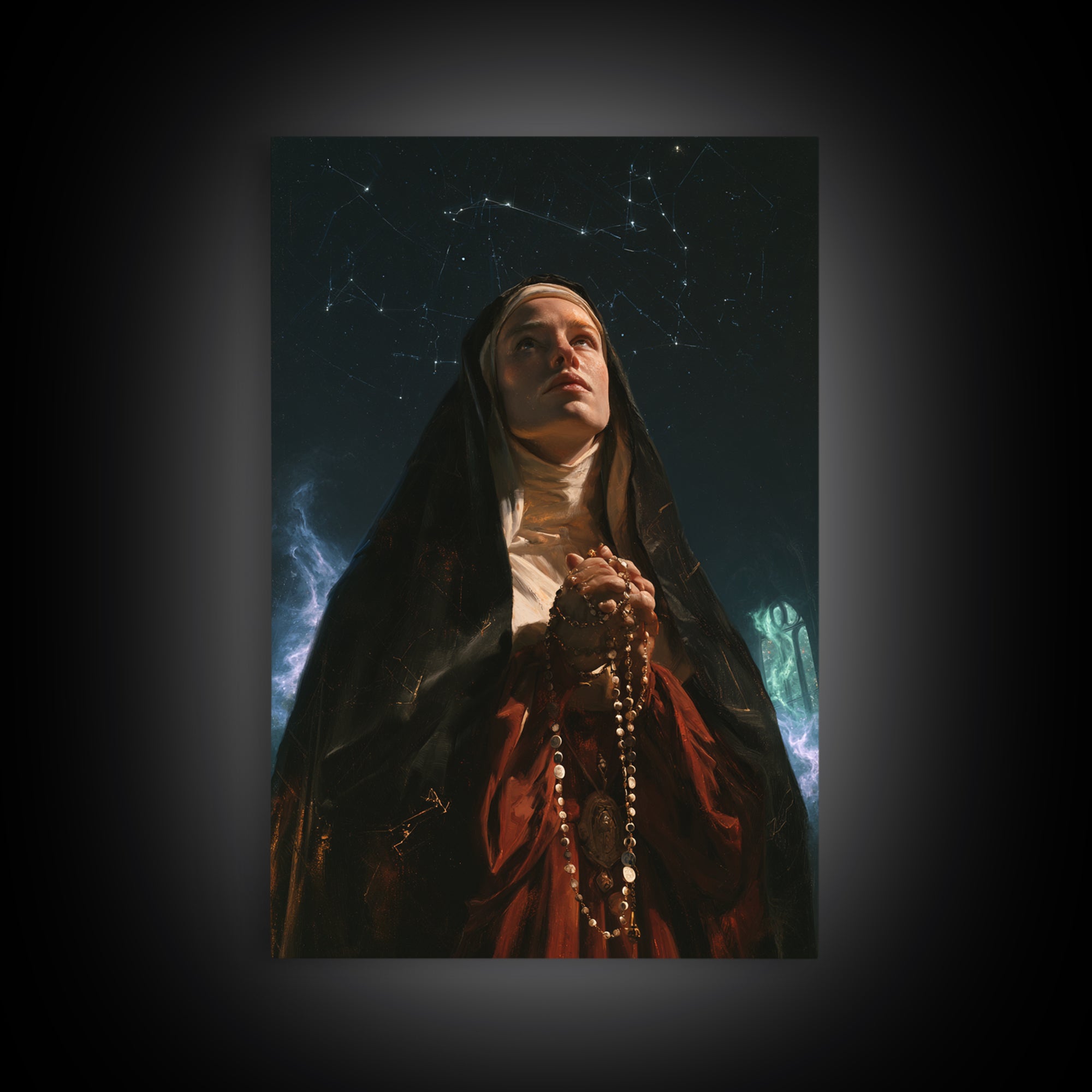 The Nun Of The Endless Constellation, Macabre Victorian Decor, Vertical Wall Art, Canvas Print, Gothic Wall Decor, Halloween Portrait Art