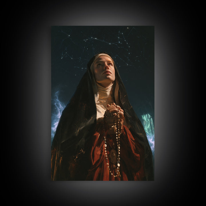 The Nun Of The Endless Constellation, Macabre Victorian Decor, Vertical Wall Art, Canvas Print, Gothic Wall Decor, Halloween Portrait Art