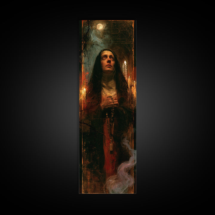 The Nun Of The Endless Constellation, Macabre Victorian Decor, Tall Narrow Wall Art, Framed Canvas Print, Gothic Wall Decor