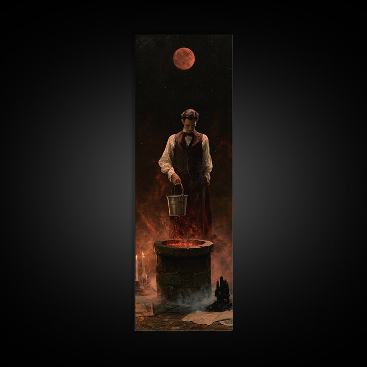 The Dreamwell Beneath Miskatonic, Victorian Horror Portrait, Tall Narrow Wall Art, Canvas Print, Gothic Wall Decor, Halloween Portrait Art