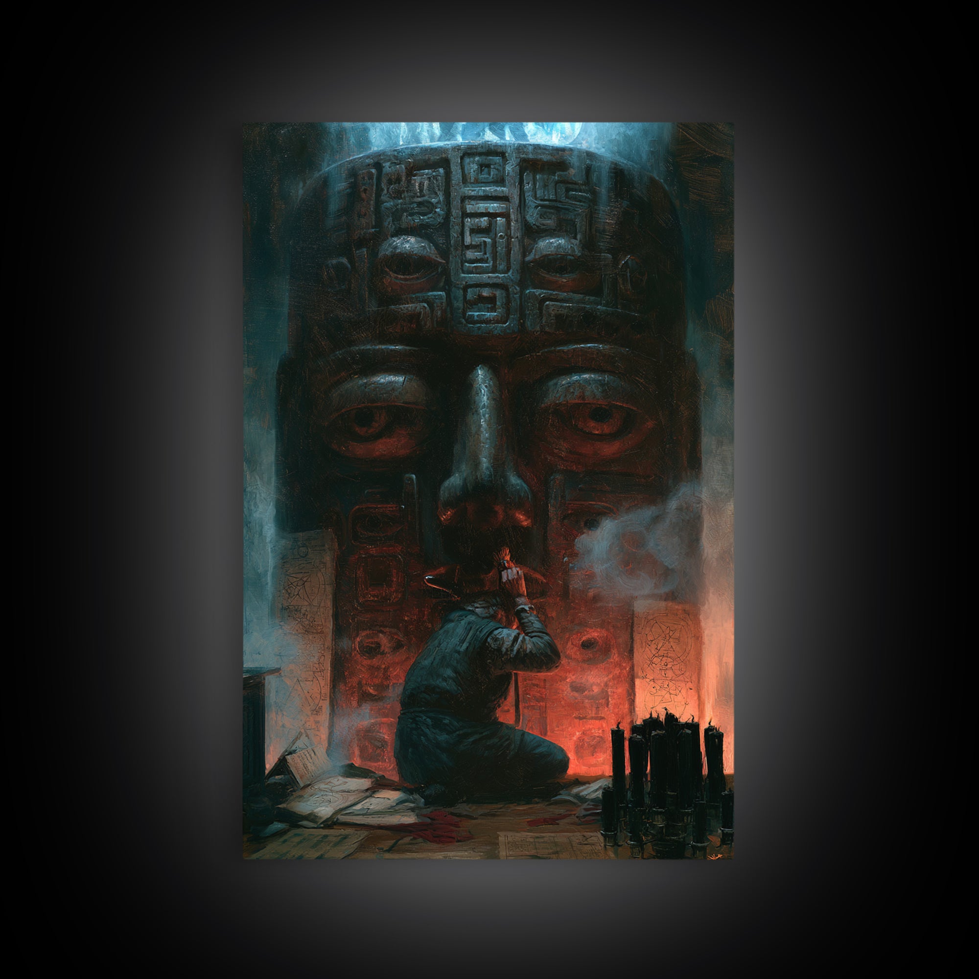 The Custodian Of The Whispering Idol, Victorian Horror Portrait, Vertical Wall Art, Framed Canvas Print, Gothic Wall Decor