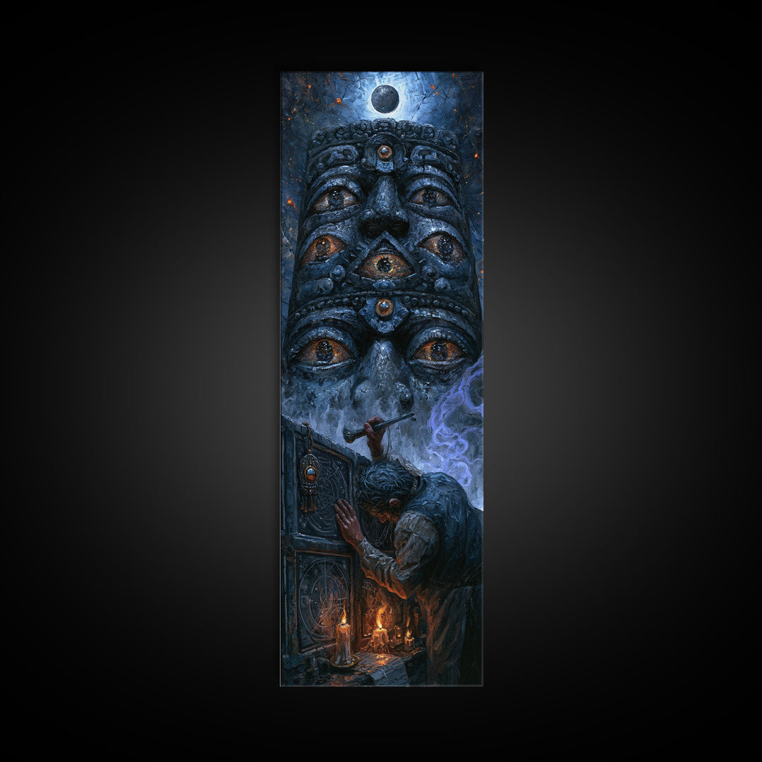 The Custodian Of The Whispering Idol, Macabre Victorian Decor, Tall Narrow Wall Art, Framed Canvas Print, Gothic Wall Decor