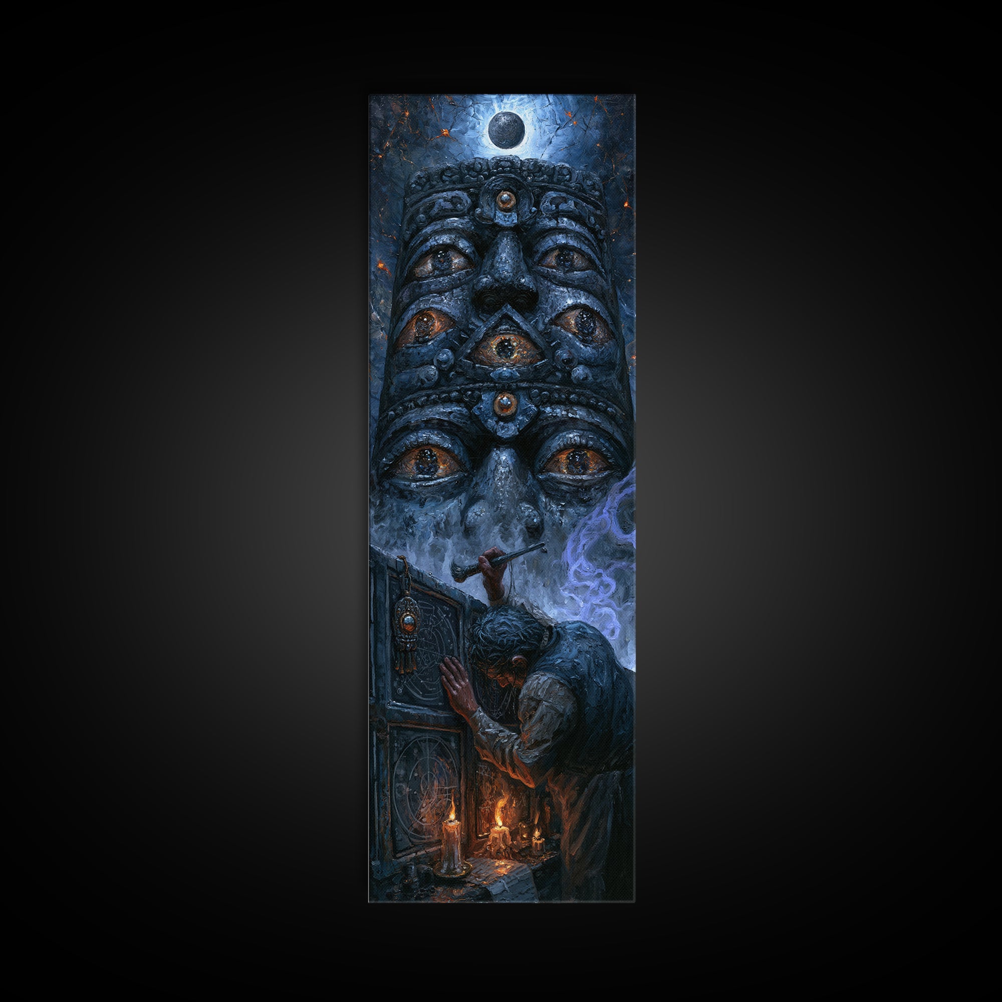 The Custodian Of The Whispering Idol, Macabre Victorian Decor, Tall Narrow Wall Art, Framed Canvas Print, Gothic Wall Decor