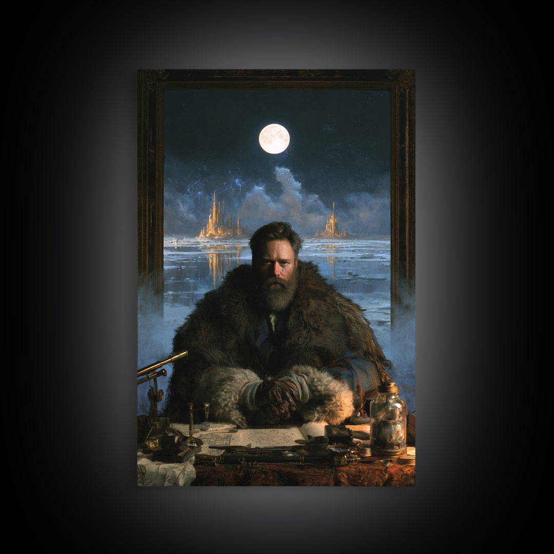 The Frost Beyond Carcosa, Lovecraftian Portrait Art, Vertical Wall Art, Framed Canvas Print, Gothic Wall Decor, Halloween Portrait Art