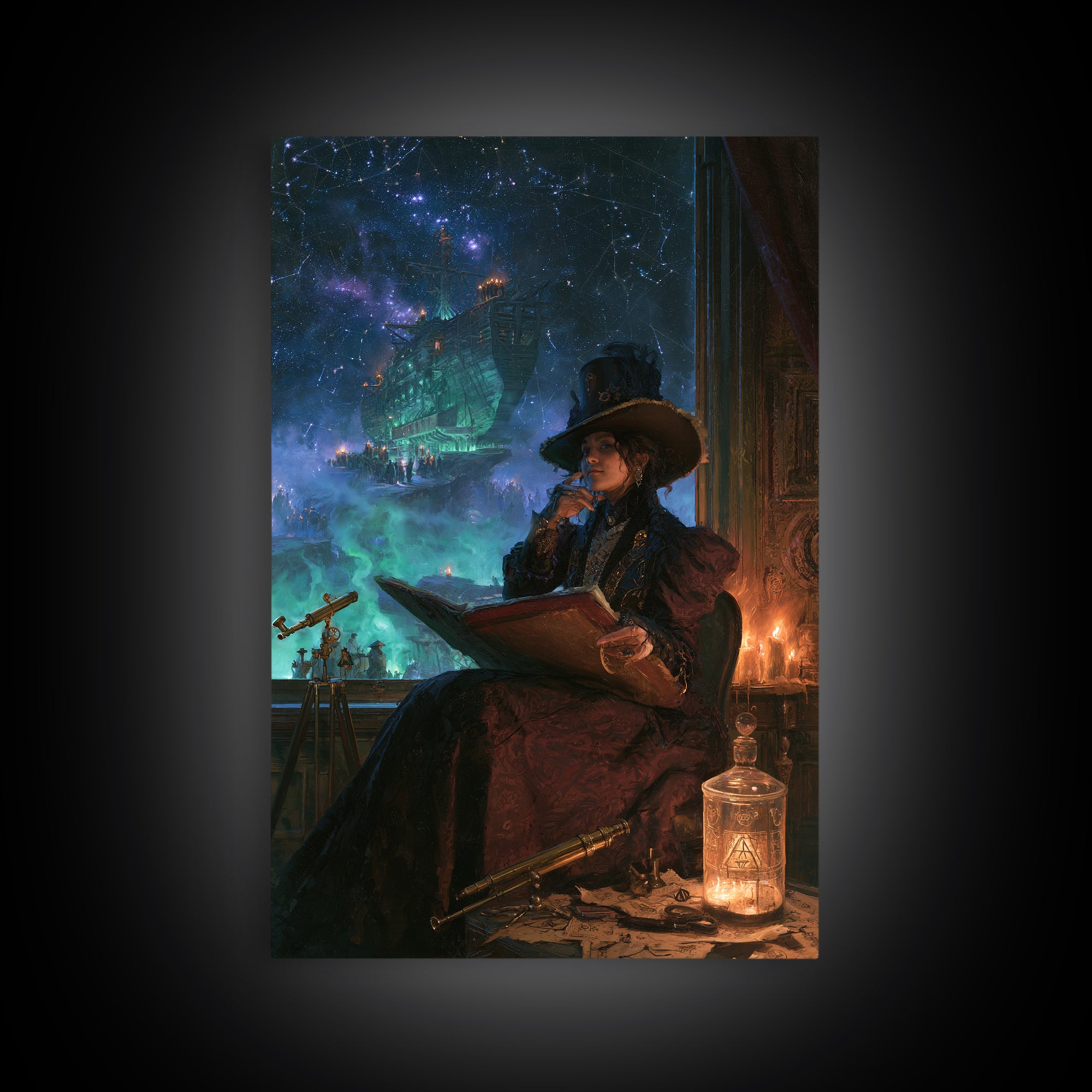 The Candelit Ark Of Forgotten Stars, Victorian Gothic Art, Vertical Wall Art, Canvas Print, Gothic Wall Decor, Halloween Portrait Art