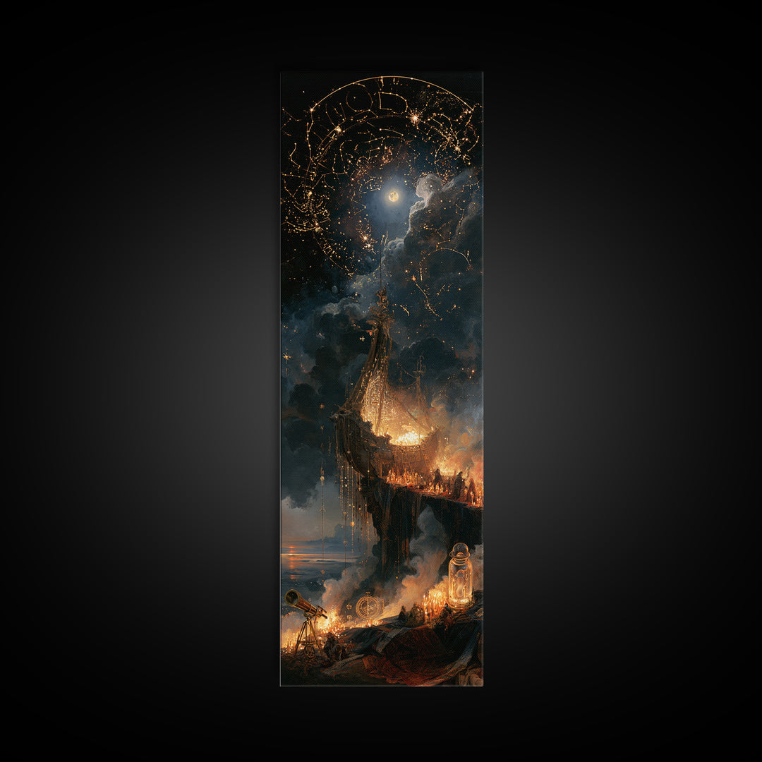 The Candelit Ark Of Forgotten Stars, Victorian Horror Portrait, Tall Narrow Wall Art, Framed Canvas Print, Gothic Wall Decor