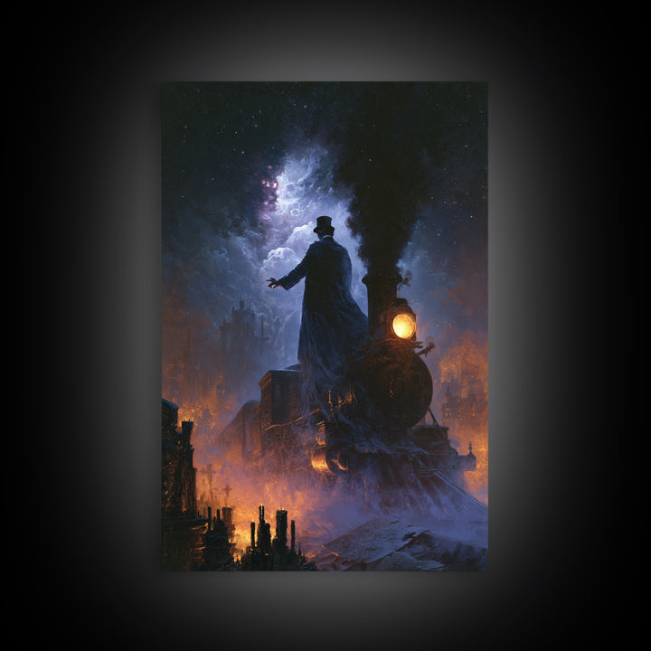 The Phantom Train To Kadath, Dark Academia Wall Art, Vertical Wall Art, Canvas Print, Gothic Wall Decor, Halloween Portrait Art
