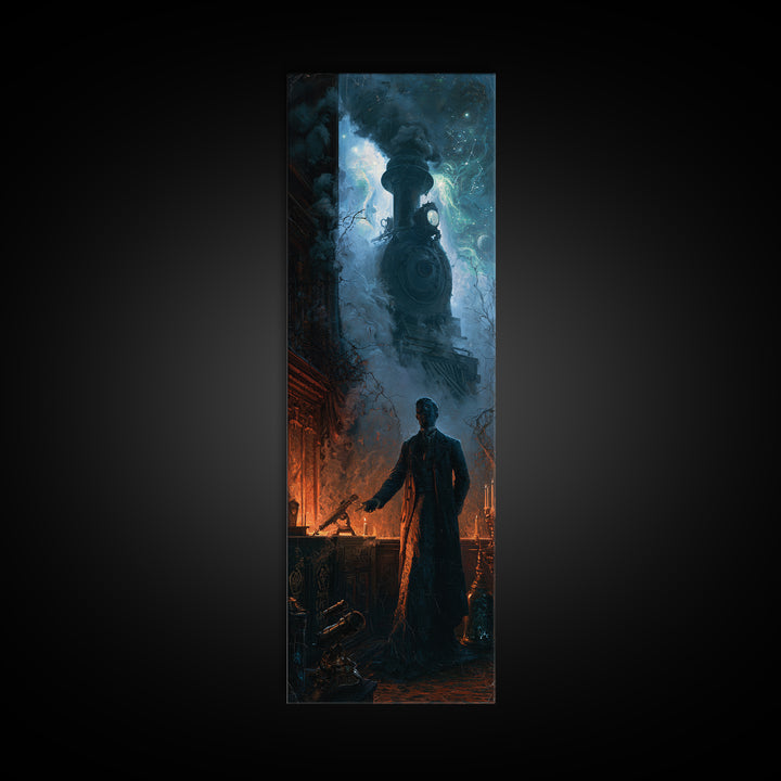 The Phantom Train To Kadath, Macabre Victorian Decor, Tall Narrow Wall Art, Canvas Print, Gothic Wall Decor, Halloween Portrait Art