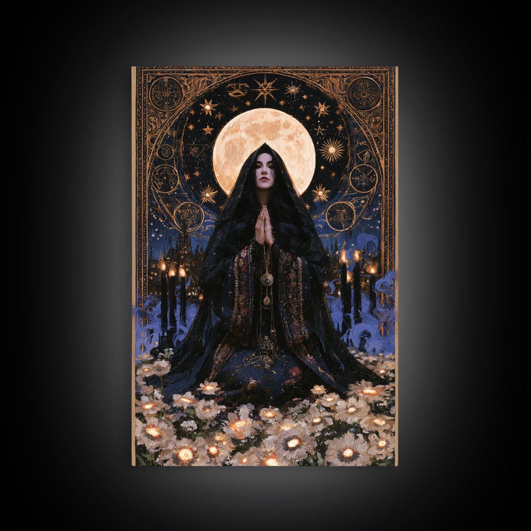 The Garden Of The Eyeless Moon, Lovecraftian Portrait Art, Vertical Wall Art, Framed Canvas Print, Gothic Wall Decor, Halloween Portrait Art