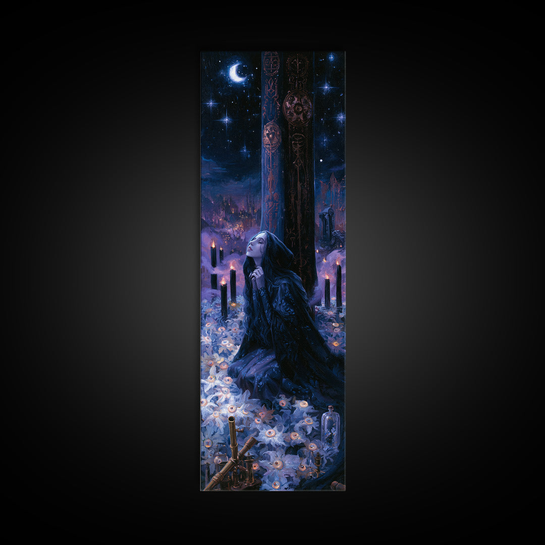 The Garden Of The Eyeless Moon, Dark Academia Wall Art, Tall Narrow Wall Art, Framed Canvas Print, Gothic Wall Decor, Halloween Portrait Art