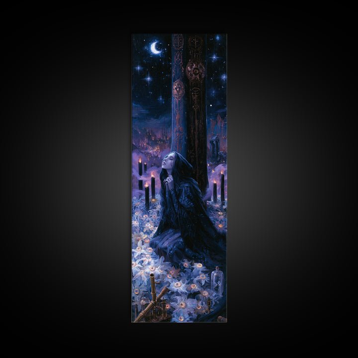 The Garden Of The Eyeless Moon, Dark Academia Wall Art, Tall Narrow Wall Art, Framed Canvas Print, Gothic Wall Decor, Halloween Portrait Art