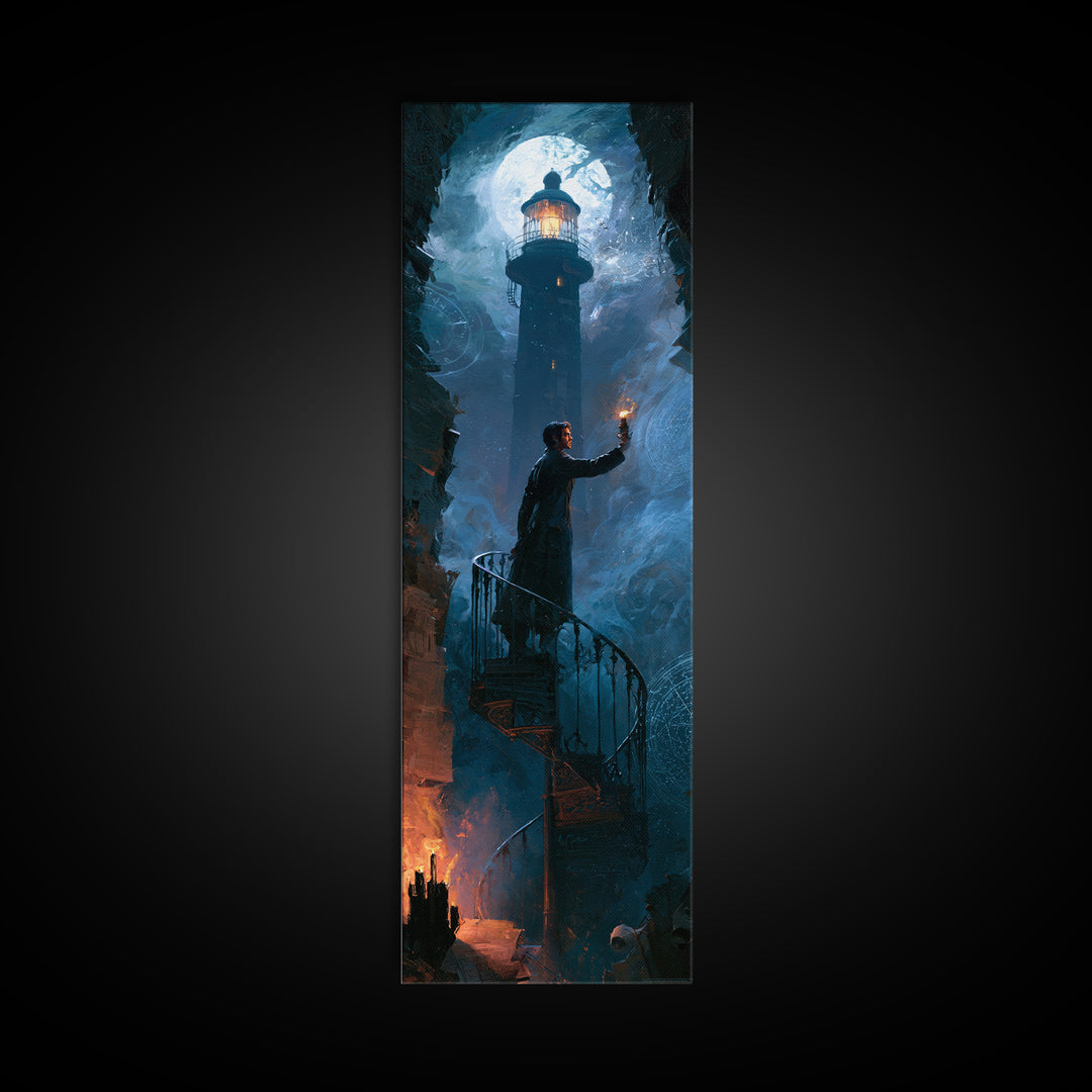 The Last Lighthouse Of Y’Ha-Nthlei, Macabre Victorian Decor, Tall Narrow Wall Art, Canvas Print, Gothic Wall Decor, Halloween Portrait Art