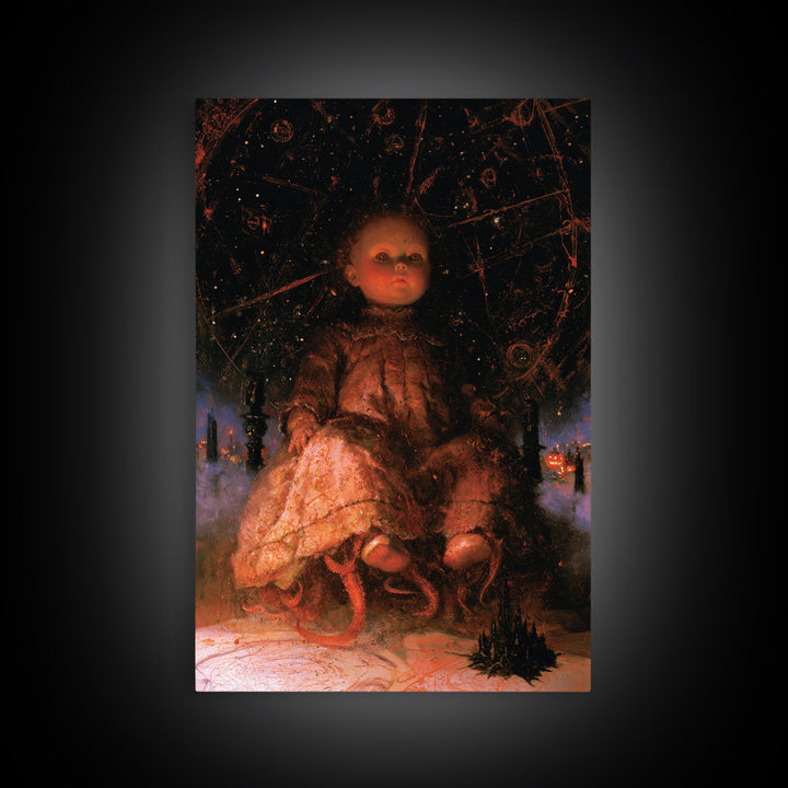 The Doll From Beyond The Void, Victorian Horror Portrait, Vertical Wall Art, Canvas Print, Gothic Wall Decor, Halloween Portrait Art