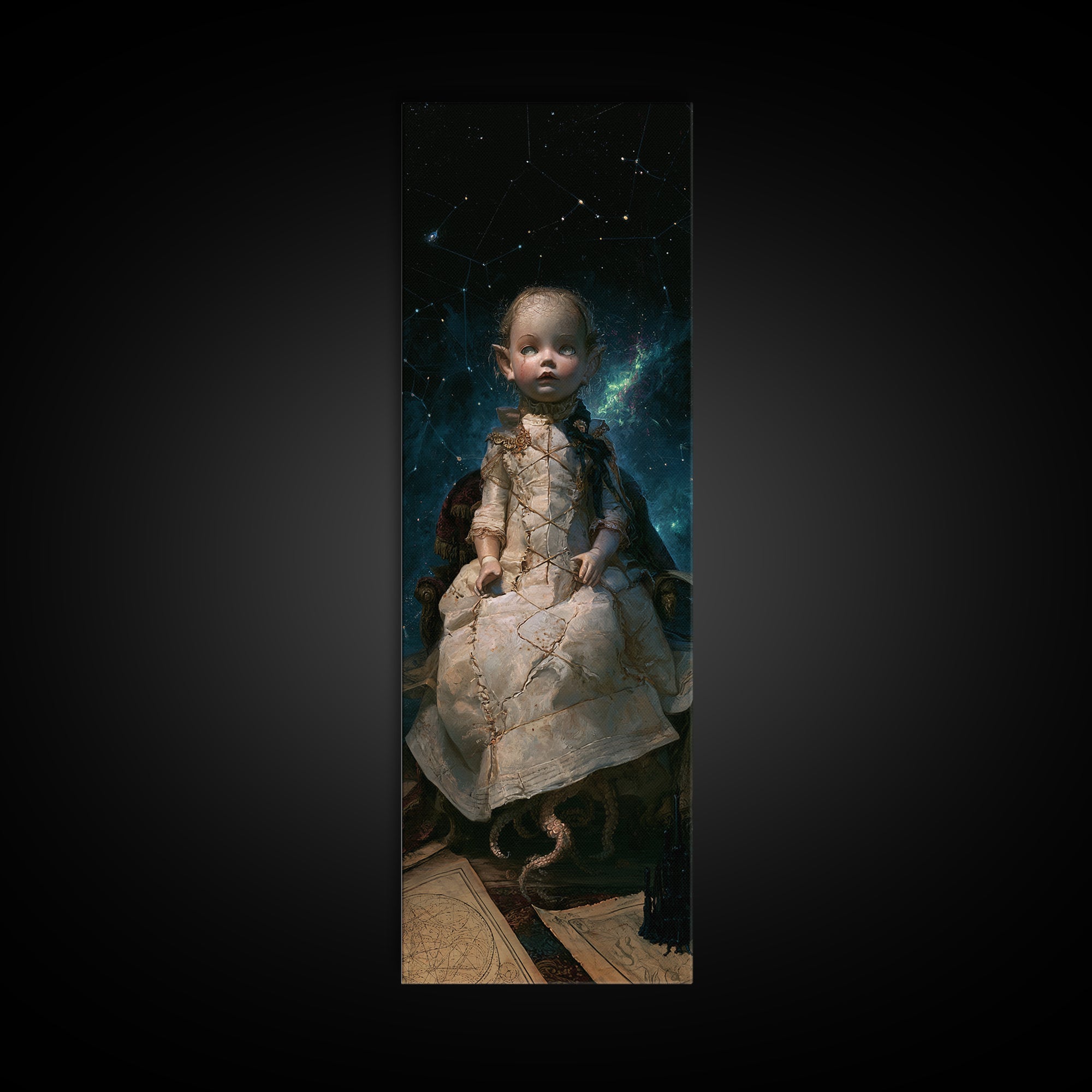 The Doll From Beyond The Void, Victorian Horror Portrait, Tall Narrow Wall Art, Canvas Print, Gothic Wall Decor, Halloween Portrait Art