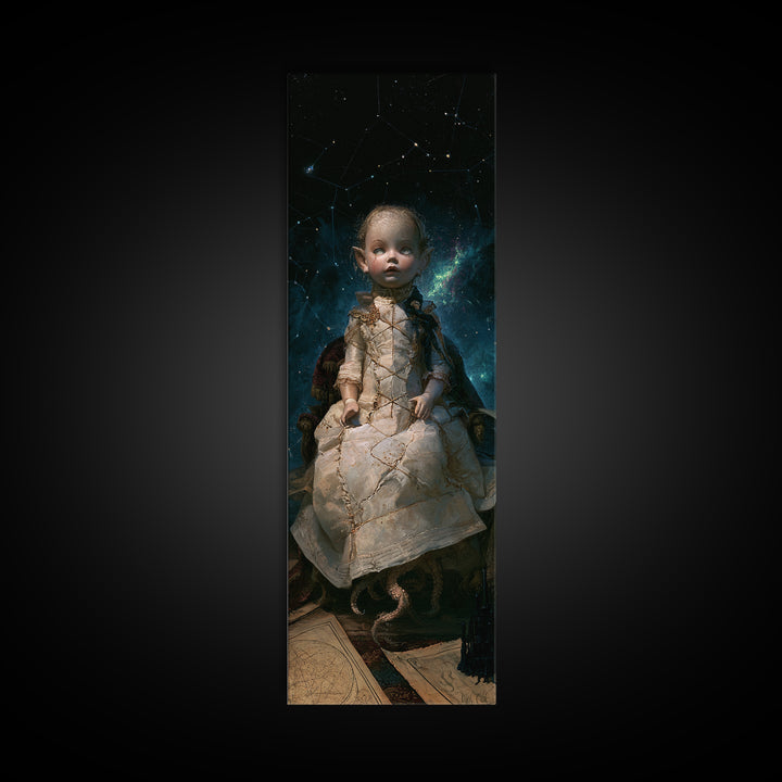 The Doll From Beyond The Void, Victorian Horror Portrait, Tall Narrow Wall Art, Canvas Print, Gothic Wall Decor, Halloween Portrait Art