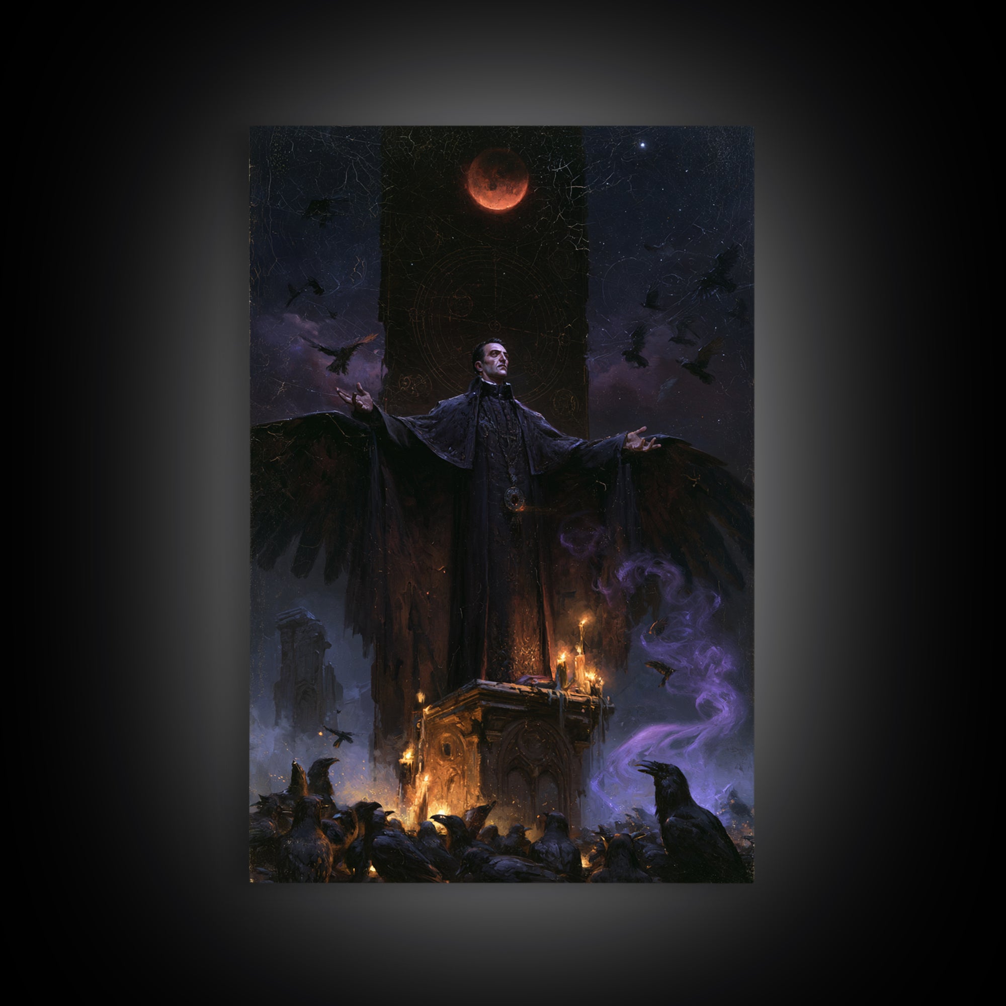 The Raven Sermon Of Leng, Victorian Horror Portrait, Vertical Wall Art, Framed Canvas Print, Gothic Wall Decor, Halloween Portrait Art
