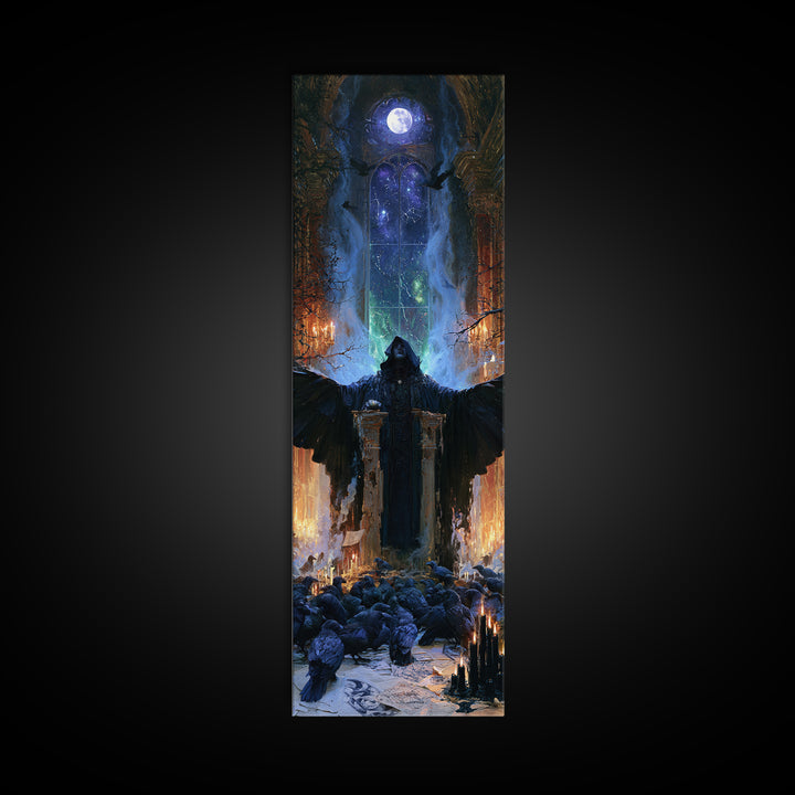 The Raven Sermon Of Leng, Victorian Gothic Art, Tall Narrow Wall Art, Canvas Print, Gothic Wall Decor, Halloween Portrait Art