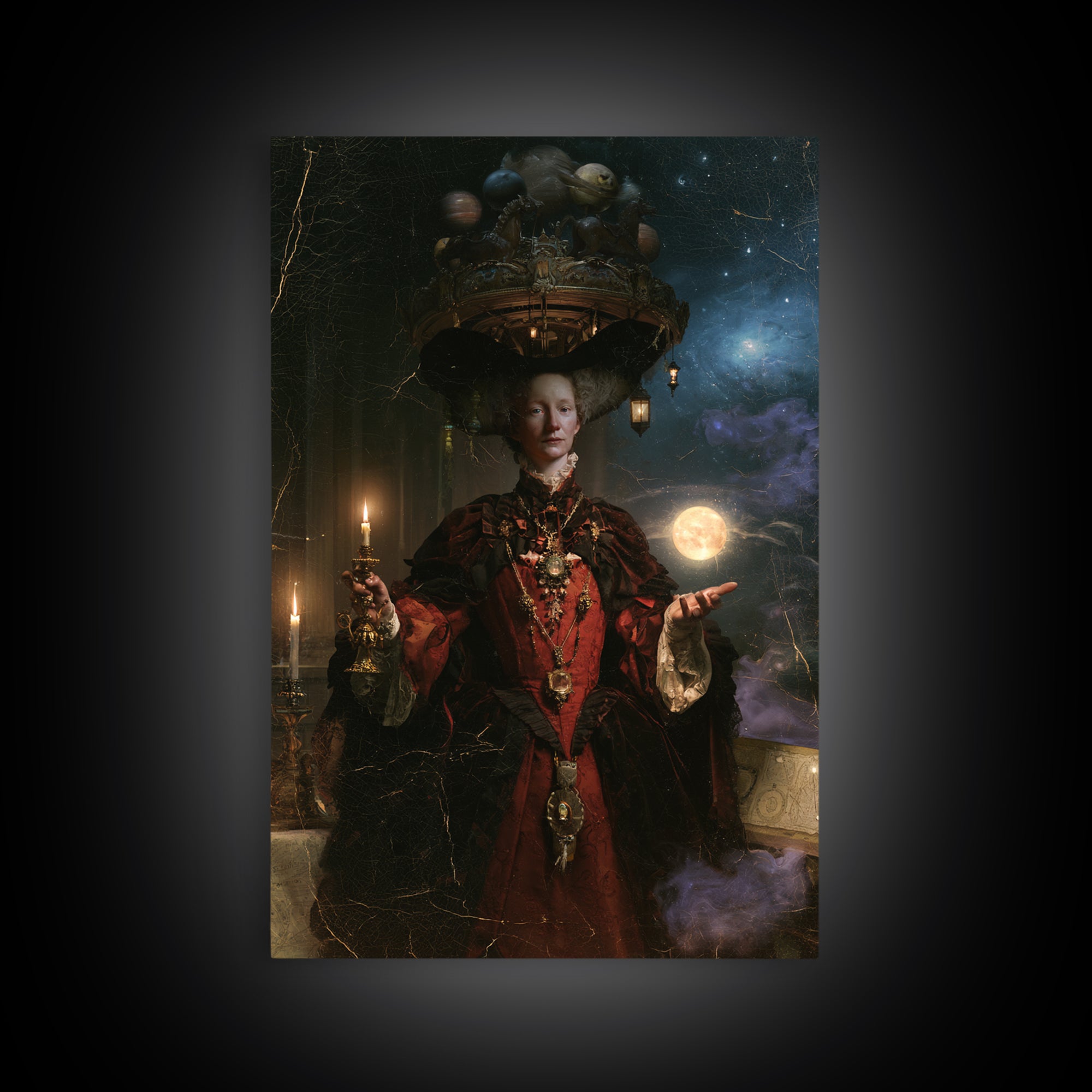 The Carousel Of Sleeping Planets, Victorian Gothic Art, Vertical Wall Art, Canvas Print, Gothic Wall Decor, Halloween Portrait Art