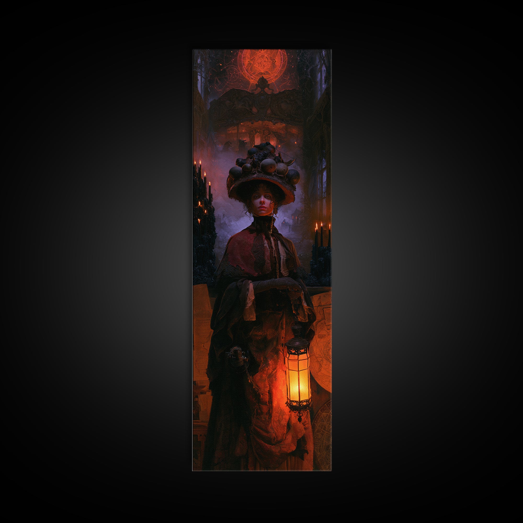 The Carousel Of Sleeping Planets, Victorian Cosmic Horror, Tall Narrow Wall Art, Canvas Print, Gothic Wall Decor, Halloween Portrait Art