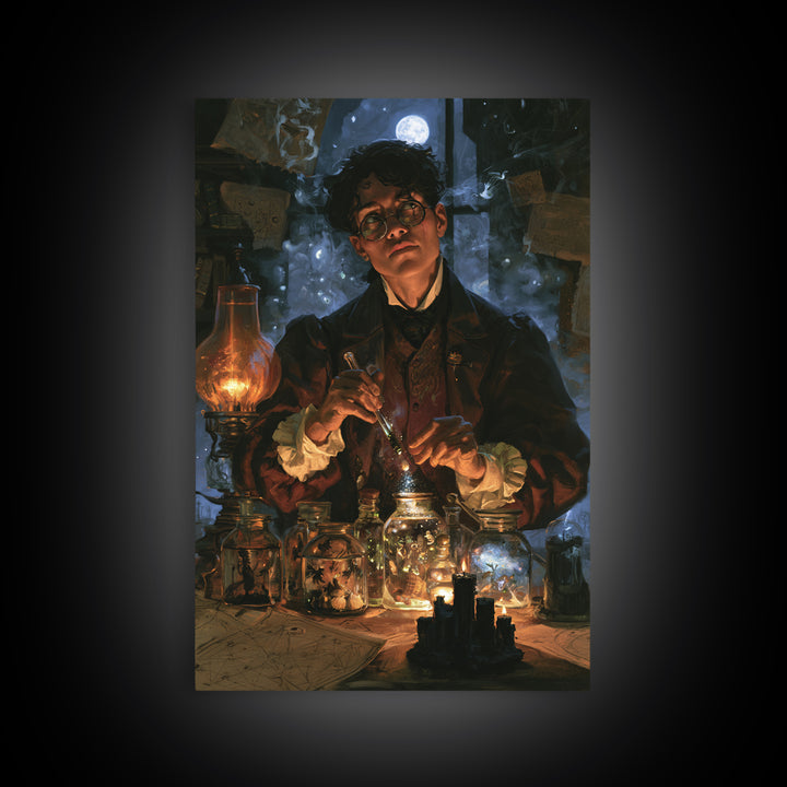 The Apothecary Of Black Seashell Dreams, Dark Academia Wall Art, Vertical Wall Art, Framed Canvas Print, Gothic Wall Decor, Dark Fantasy Art