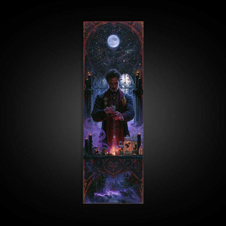 The Apothecary Of Black Seashell Dreams, Lovecraftian Portrait Art, Tall Narrow Wall Art, Framed Canvas Print, Gothic Wall Decor