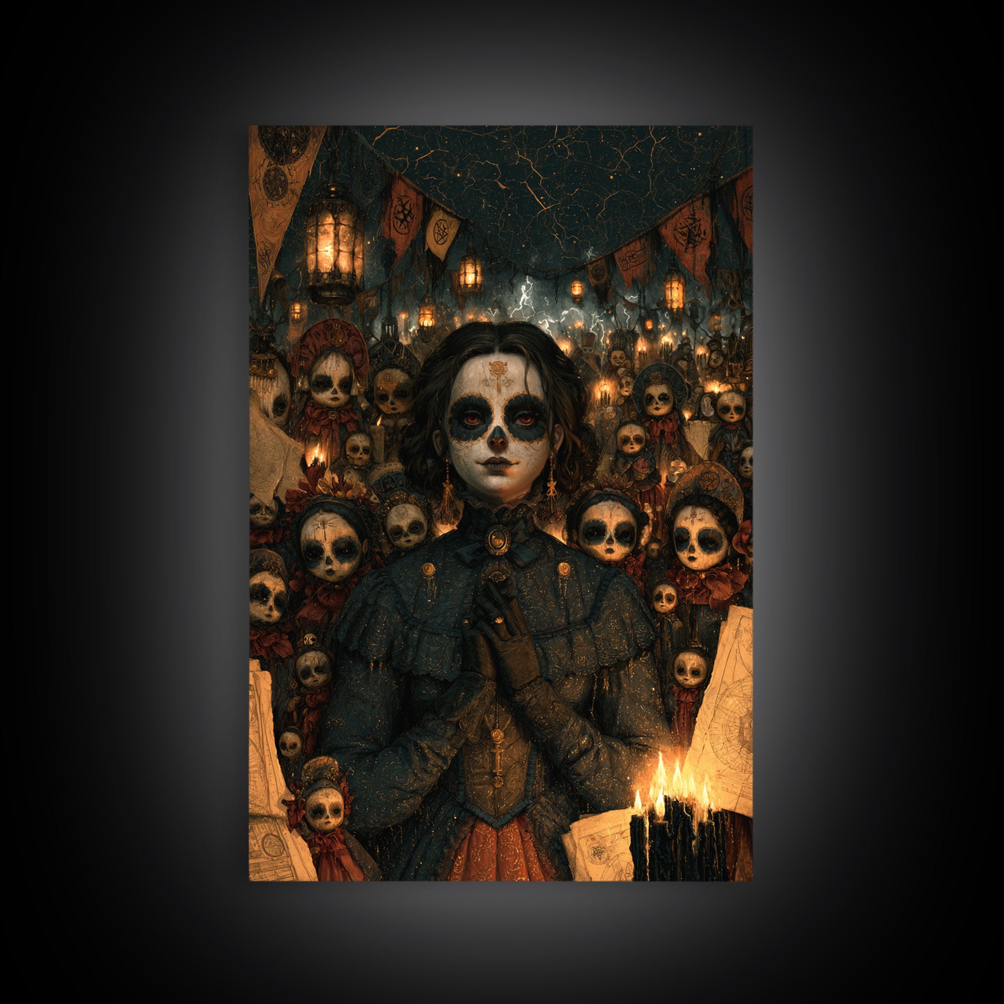 The Festival Of The Little Old Ones, Macabre Victorian Decor, Vertical Wall Art, Framed Canvas Print, Gothic Wall Decor, Gothic Home Decor