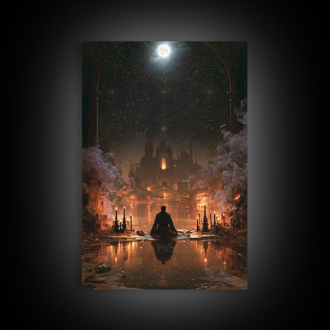 The Mirror Lake Of Lost Constellations, Victorian Gothic Art, Vertical Wall Art, Canvas Print, Gothic Wall Decor, Halloween Portrait Art