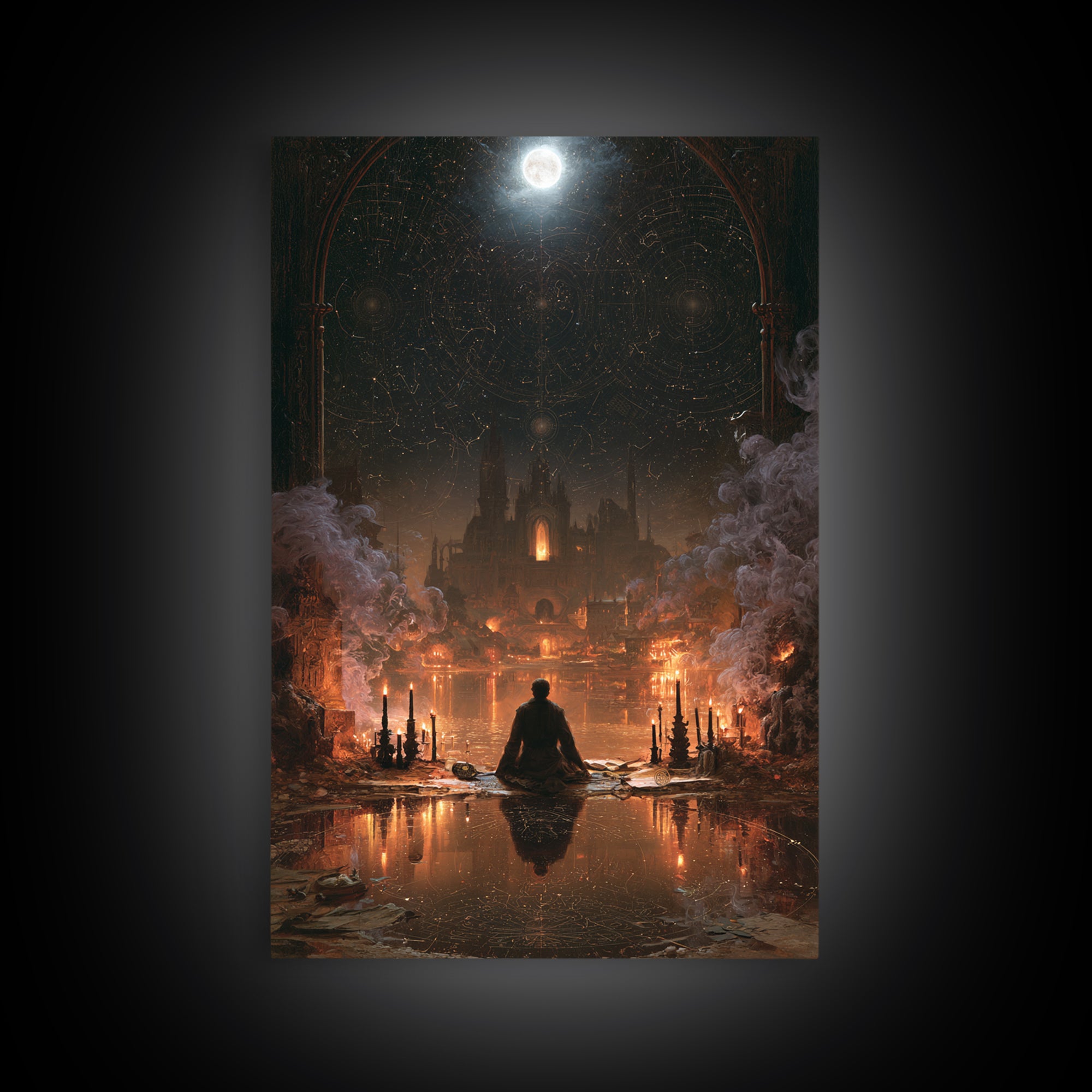 The Mirror Lake Of Lost Constellations, Victorian Gothic Art, Vertical Wall Art, Canvas Print, Gothic Wall Decor, Halloween Portrait Art