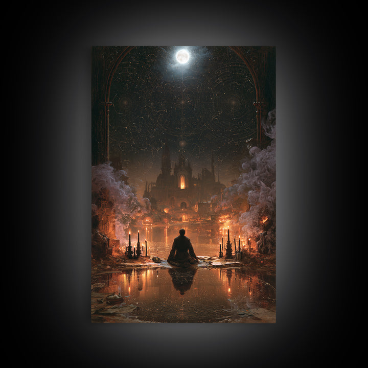The Mirror Lake Of Lost Constellations, Victorian Gothic Art, Vertical Wall Art, Canvas Print, Gothic Wall Decor, Halloween Portrait Art