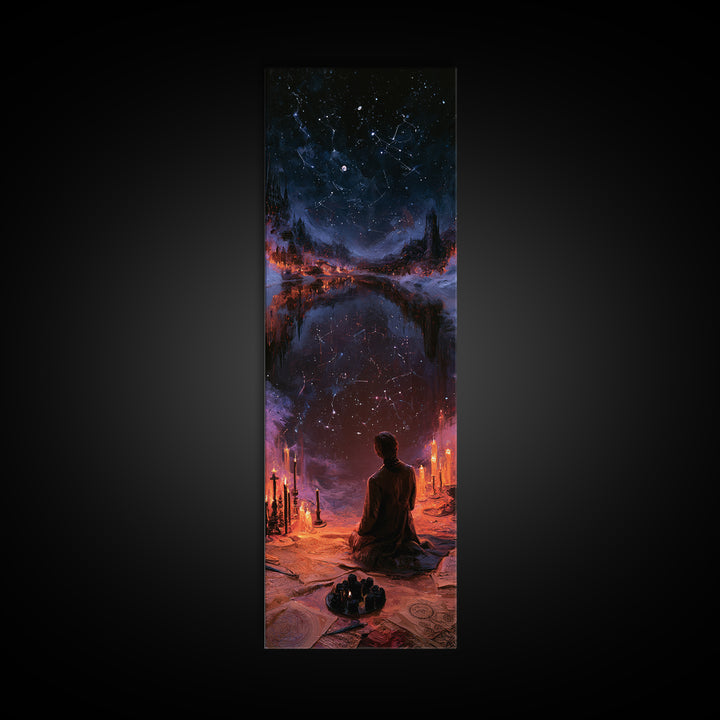 The Mirror Lake Of Lost Constellations, Lovecraftian Portrait Art, Tall Narrow Wall Art, Framed Canvas Print, Gothic Wall Decor