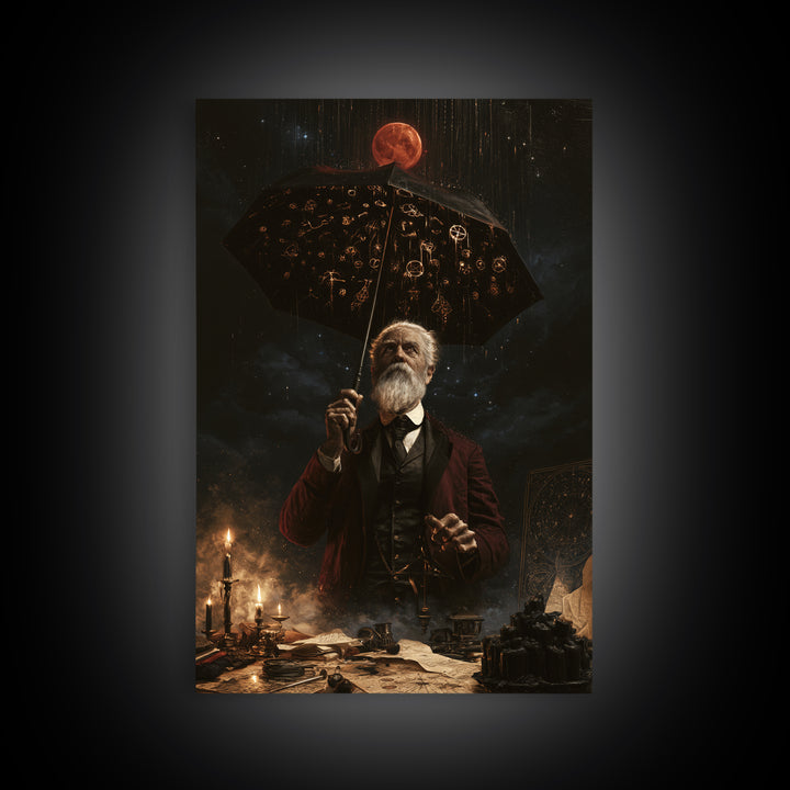 The Umbrella Of The Outer Rain, Dark Academia Wall Art, Vertical Wall Art, Canvas Print, Gothic Wall Decor, Halloween Portrait Art