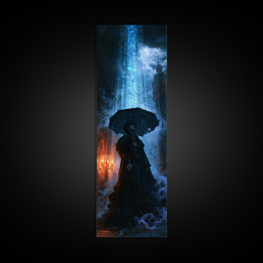 The Umbrella Of The Outer Rain, Victorian Cosmic Horror, Tall Narrow Wall Art, Canvas Print, Gothic Wall Decor, Halloween Portrait Art