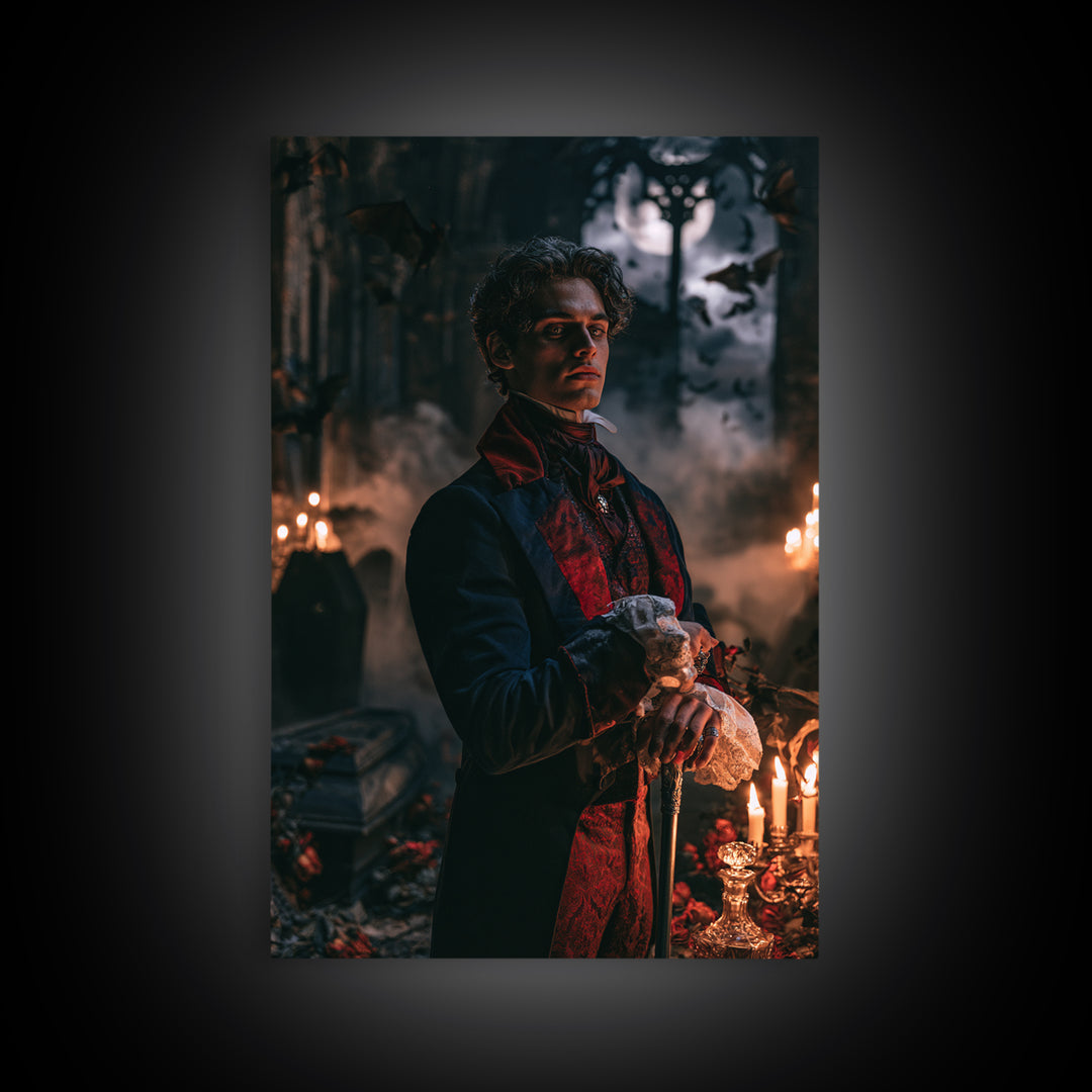 The Moonlit Viscount, Victorian Vampire Portrait, Vertical Canvas Print, Gothic Home Decor, Gothic Wall Decor, Classic Monster Art