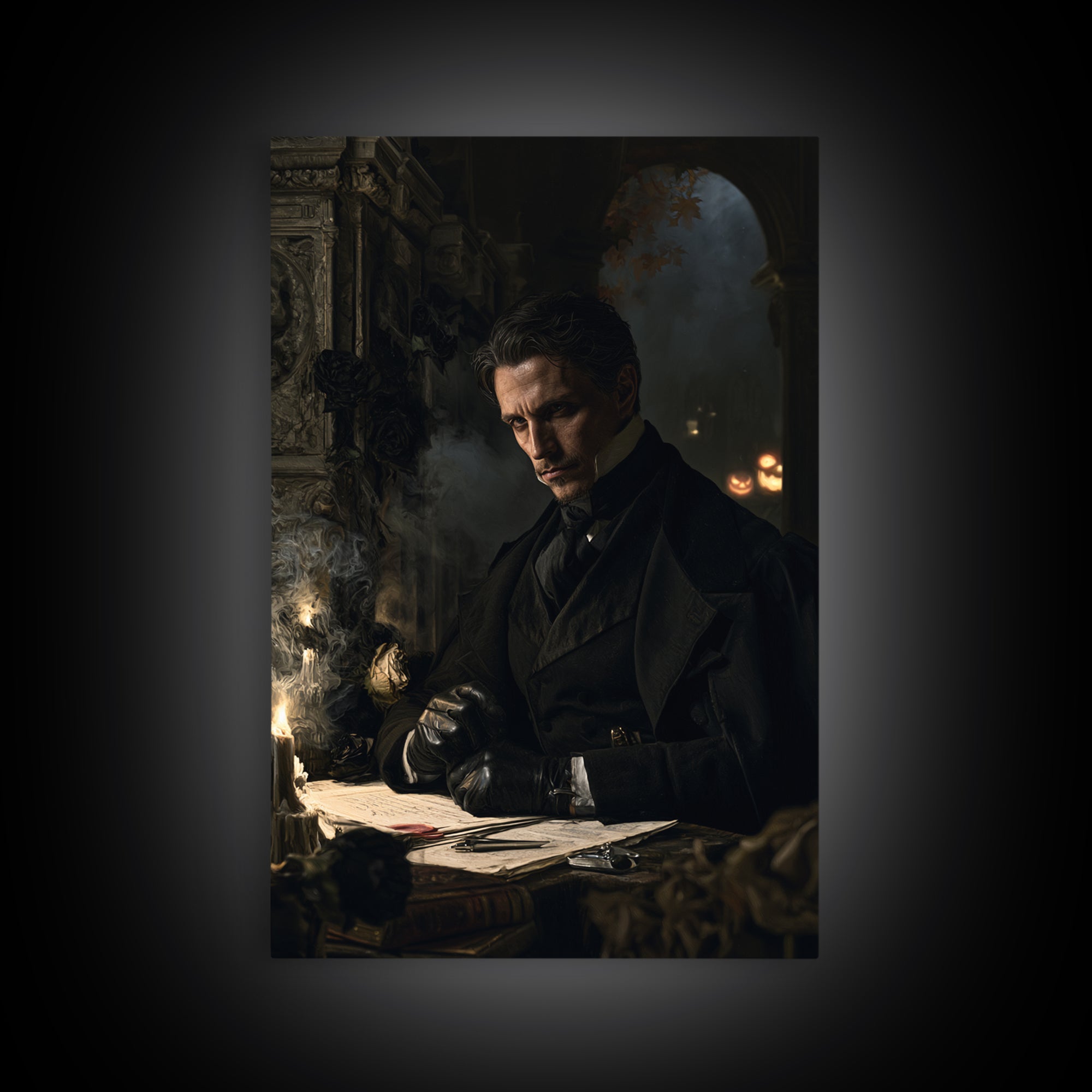 The Nocturne Barrister, Victorian Vampire Portrait, Vertical Canvas Print, Dark Academia Decor, Antique Horror Decor, Classic Monster Art