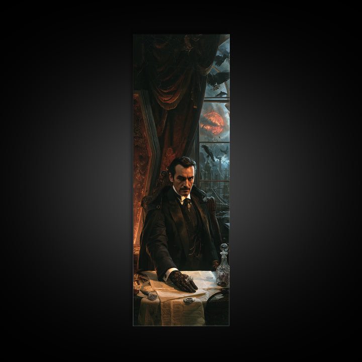 The Nocturne Barrister, Victorian Vampire Portrait, Tall Narrow Canvas Print, Macabre Home Decor, Canvas Print, Classic Monster Art