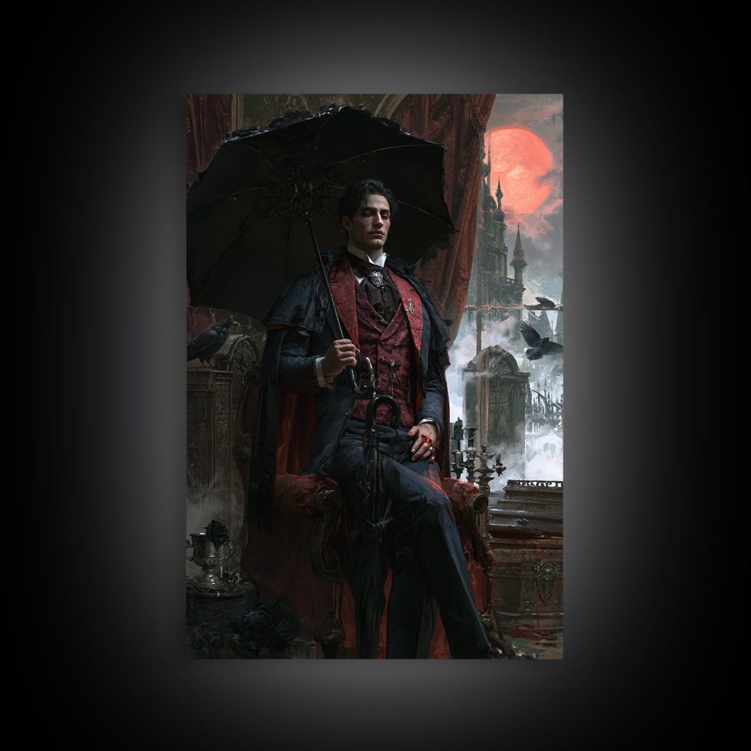 The Cemetery Gentleman, Victorian Vampire Portrait, Vertical Canvas Print, Gothic Home Decor, Gothic Wall Decor, Classic Monster Art