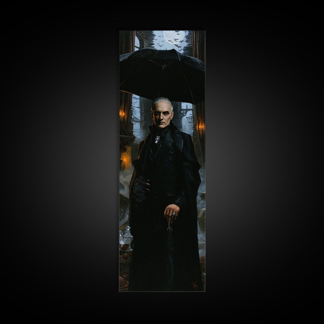 The Cemetery Gentleman, Victorian Vampire Portrait, Tall Narrow Canvas Print, Macabre Home Decor, Spooky Season Decor, Classic Monster Art