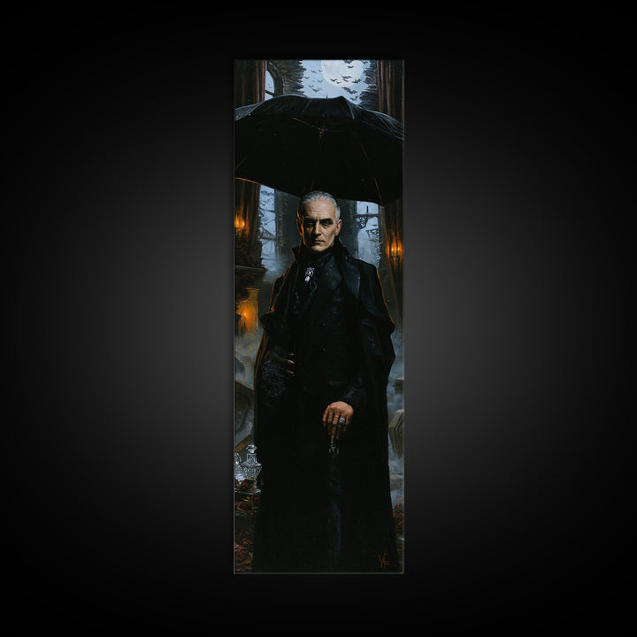 The Cemetery Gentleman, Victorian Vampire Portrait, Tall Narrow Canvas Print, Macabre Home Decor, Spooky Season Decor, Classic Monster Art